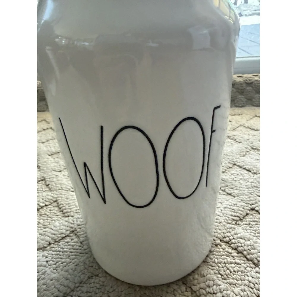 Rae Dunn WOOF Farmhouse Ceramic Pet Dog Treat Canister W/Lid